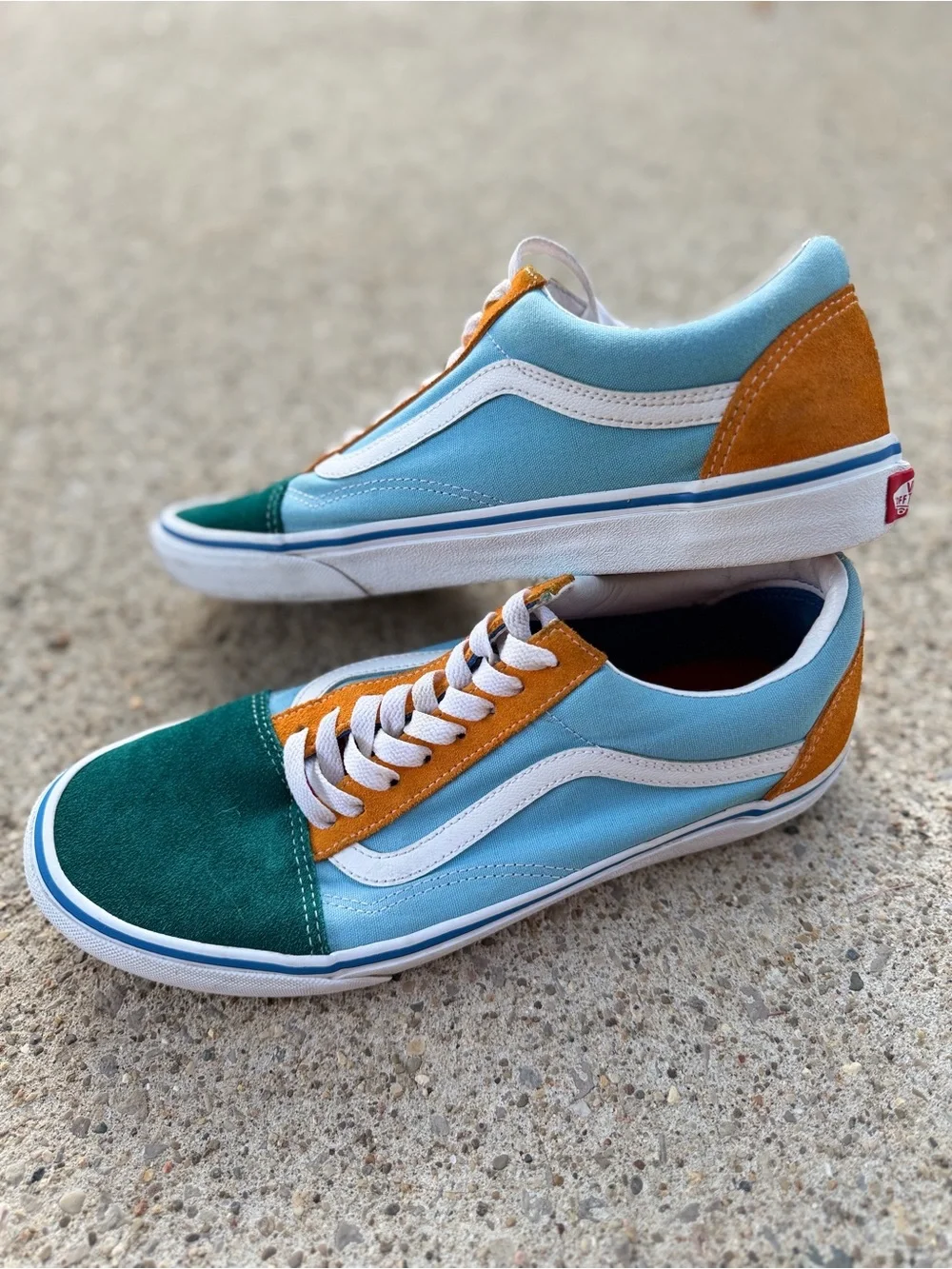 Vans Old Skool Colorblock Sneakers Mens 9.5 Womens 11 Blue Green Orange Suede